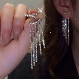 Elegant Silver Crystal Dangle Earrings